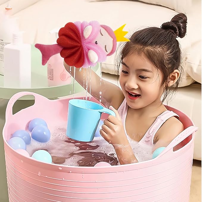 MURRI&MURRDI 3 Pack Kids Bath Sponges,Soft Animal Shower Poufs, Gentle Exfoliating Body Scrubber for Toddlers, Cute Cartoon Mesh Loofah Gift Set for Boys & Girls