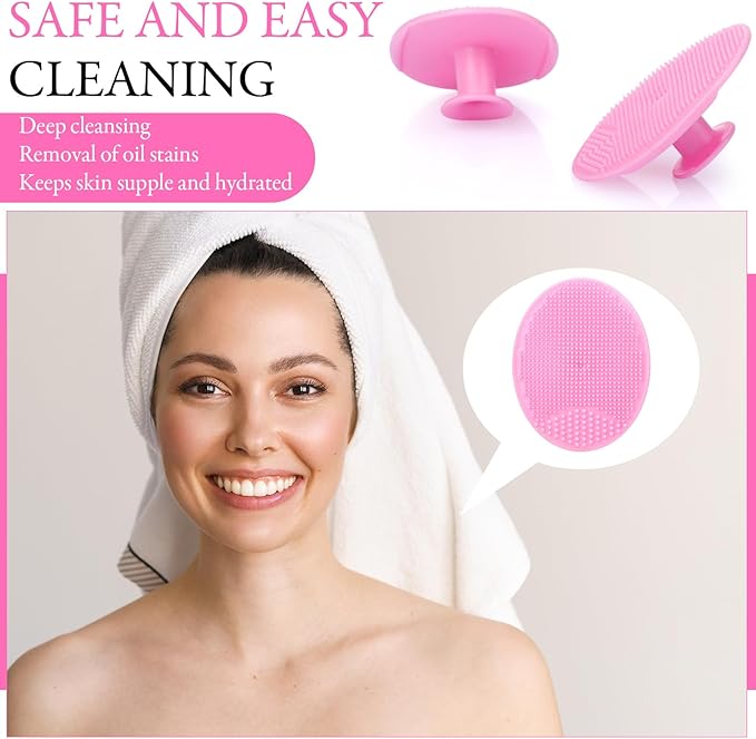 Nuogo 40 Pack Facial Cleansing Brush Face Scrubber Face Exfoliator Exfoliating Brush Soft Silicone Scrubber Handheld Wash Scrub Pad Tool for Deep Cleaning Pore Blackhead Skin Care Women(Pink)