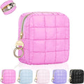 Playexen 4.9" Puffy Small Makeup Bag, Cute Quilted Cosmetic Bag for Purse, Mini Travel Toiletry Organize Pouches for Women, Birthday/Wedding/Christmas Gifts (Rose Red)