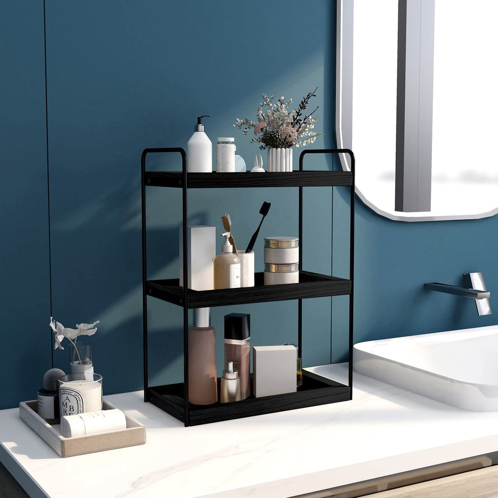 Dorhors 3 Tier Bathroom Counter Organizer,Countertop Bathroom Storage Shelf,Counter Tray and Vanity Organizer (Black)