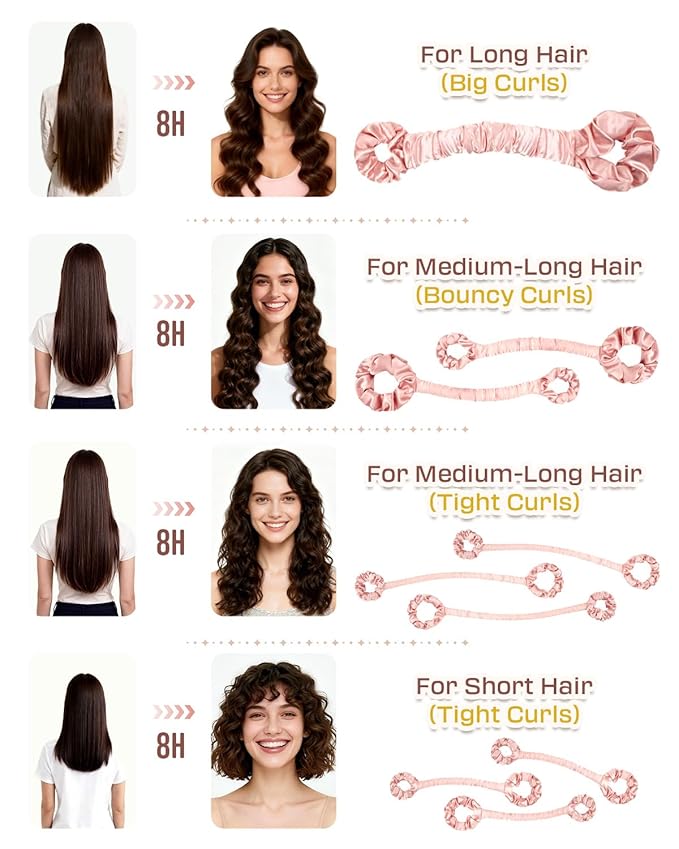 BONNET QUEEN Large Satin Heatless Hair Curler for Long Thick Hair, Heatless Curls Overnight, Hair Curlers to Sleep In, Damage-Free Waves for Women with Built-in Scrunchie, Cream Pink