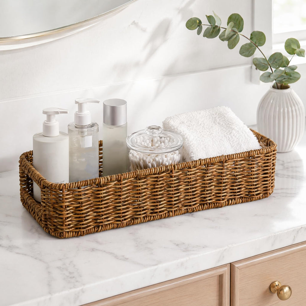 ZAVOOS 2 Pack Toilet Tank Basket with Handwoven Built-in Handle