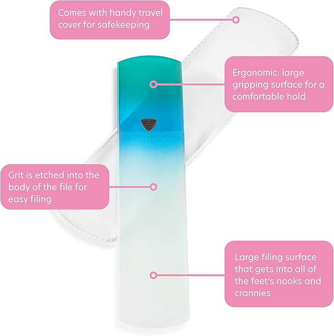 Bona Fide Beauty Czech Glass Foot File with Protective Sleeve (Aqua)