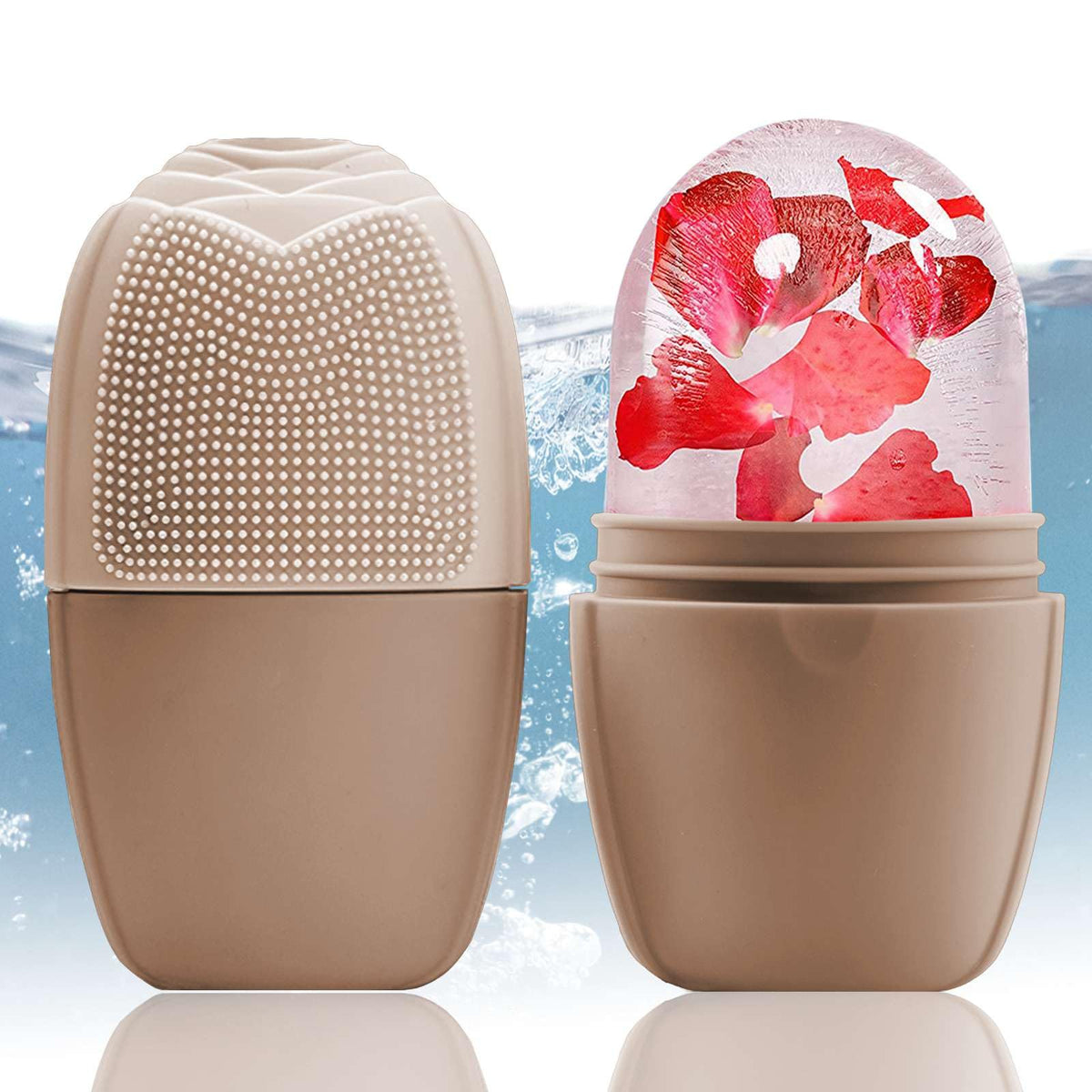 XHJRI Ice Face Roller Massager,Ice Cube Roller for Face, Eyes and Neck Naturally Conditioning and Skin Care,De-Puff Eye Bags,Reduce Migraine Pain,Reusable Massage Silicone Ice Mold (Beige)