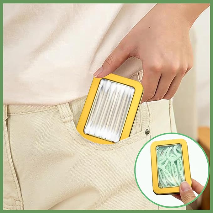 MatFirsmo Cotton Swab Holder for Travel, 2 Pcs Portable Small Dental Floss Holder Empty Metal Cotton Ball Holder, Travel Floss Picks Case with Dustproof Lid for Cotton Swabs Hair Ties Floss, Gold