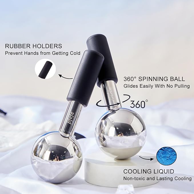 Ice Globes and 360 Rotating Ice Globes for Face & Eyes, Unbreakable Stainless Steel Cryo Sticks for Beauty Routines, Facials Cold Roller Cooling Globes for Puffiness, Wrinkles, Dark Circles, Headaches