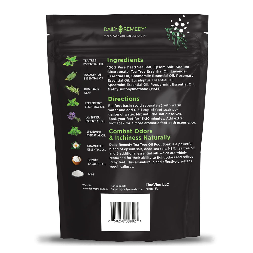 Tea Tree Oil Foot Soak with Epsom Salt - Made in USA - for Toenail irritations, Athletes Foot, Stubborn Foot Odor Scent, Softens Calluses & Soothes Sore Tired Feet - 16 Ounce