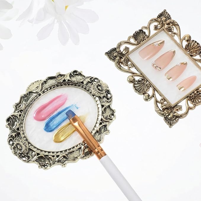 Nail Art Palette with Golden Edge 2 PCS Nail Polish Palette with Retro Border Cosmetic Mixing Tools, Nails Holder Display Board Nail-Pallet for Nail-Art DIY Nails Gel Makeup Color Mixing