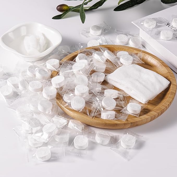 KISEER 200 Pieces Compressed Towels Portable Disposable Mini Compressed Coin Tissue Toilet Paper Tablets for Travel, Camping, Hiking, Sport, Beauty Salon, Hand Wipes