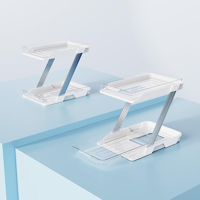 AUGBEAN 2 Pack Bathroom Organizers and Storage - Multi-Purpose,2-Tier Clear Pull Out Organization for Bathroom,Under Sink,Kitchen,Vanity,Countertop,Cabinet,Pantry & Medicine Cabinet,White