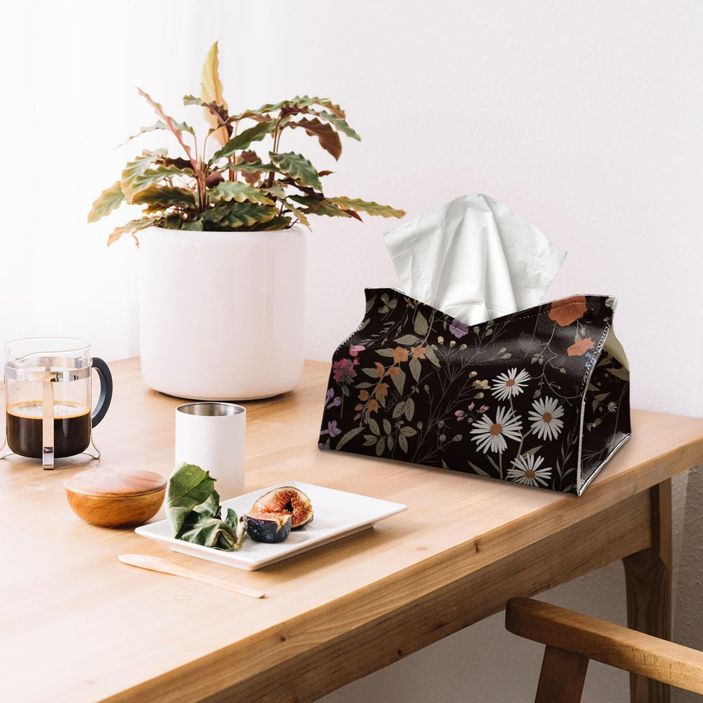 Black Flroal Rectangle Tissue Box Cover Holder 9.8x5.9x5.9