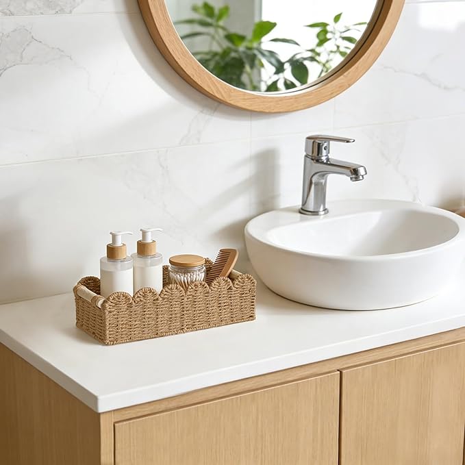 Dahey Toilet Paper Storage Basket 2 Pack Bathroom Scalloped Tank Basket