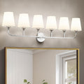Bathroom Vanity Light, Brushed Nickel Bathroom Light Fixtures, 6-Light Lighting Fixtures Over Mirror, Modern Wall Sconce with Flared White Fabric Shade, E26 Socket(ETL Listed)