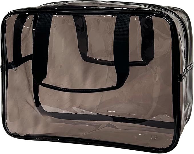 TotePrint PVC Black Pure Color Transparent Gift Pouch Wash Travel Makeup Cosmetic Bag with Handle for Travel Bathroom Toiletry Organizer (Black)