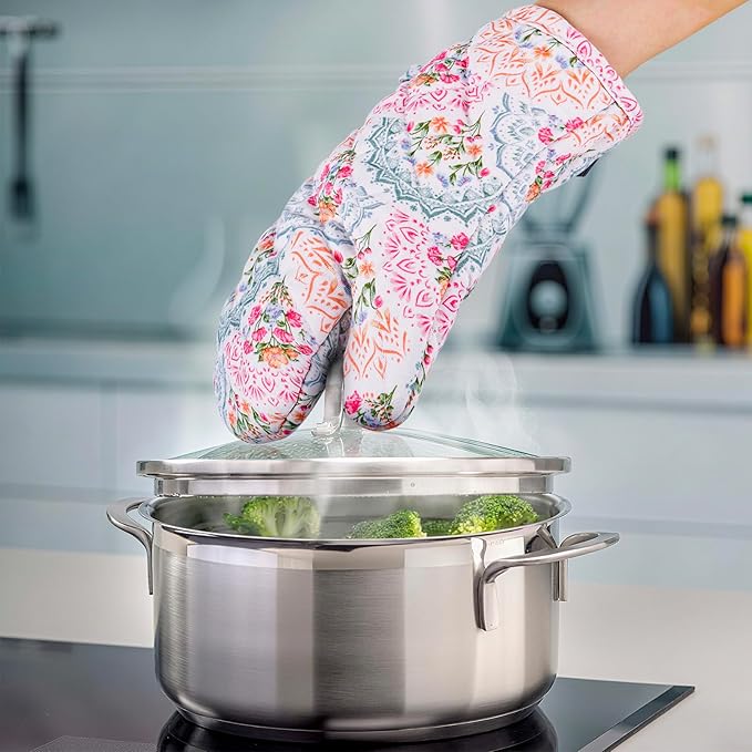 BONTHEE Oven Mitt Extra Long Cotton Cooking Kitchen Mitts with Non-Slip Striped Oven Mitts for Cooking Baking Grilling - Mandala - Oven Gloves - 2PCS