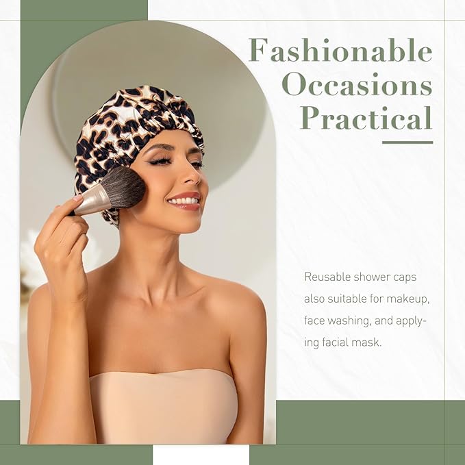 Edoneery Reusable Shower Caps for Women, Waterproof Long Hair Bonnet