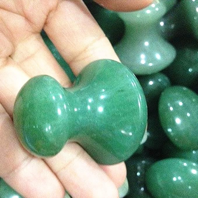 2pieces Natural Stone Gua Sha Scraping Massage Tool, Mushroom Shape Guasha Board for Face Neck Beauty Spa Relaxing Massage Stone (Green Aventurine)