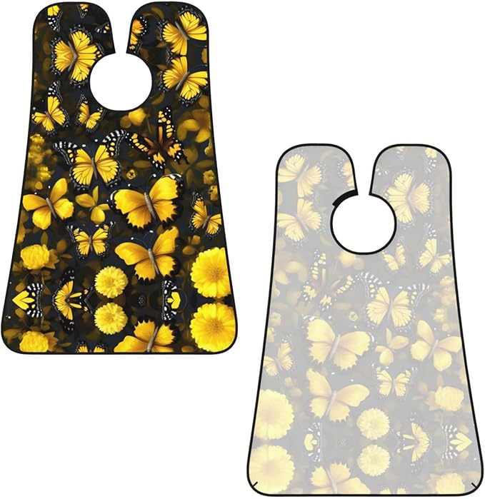 Yellow Flowers Butterflies Print Beard Bib Shaving Apron, Beard Hair Trimming Cape Gift For Dad
