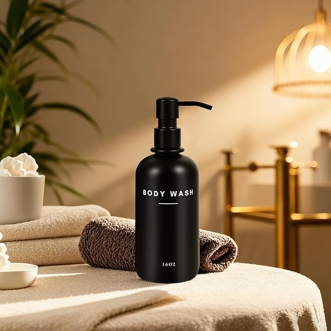 Set of 3 Shampoo and Conditioner Dispenser Stainless Steel Pump Head - 16oz Durable Shower Soap Dispenser and Shampoo Bottles - Easy to Refill Bathroom soap Dispenser Set Bathroom Decor with Labels