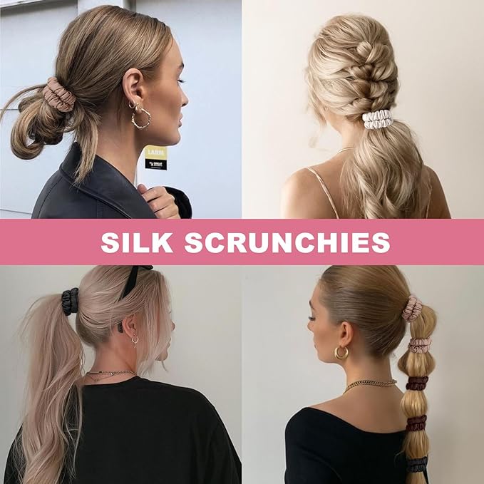 6Pcs Silk Hair Ties Small 22 Momme 100% Pure Mulberry Silk Scrunchies for Women Girls Thin Skinny Hair Sleep Scrunchies No Damage(Color 12)