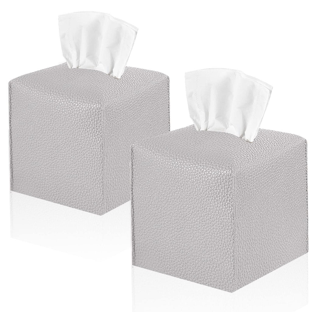 2 Pack, VIVIDLY Tissue Box Cover Holder, Square Modern PU Leather Tissue Box Holder, Can be Used for Bathroom Dressing Table, Bedside Table, Office Desk & Car 5"X5"X5"- (Grey, 2)