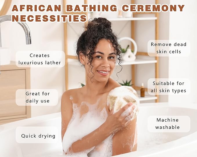 2 Pack African Net Sponge Exfoliating Body Scrubber Bath Sponge for Daily Use (Blush+Champange)