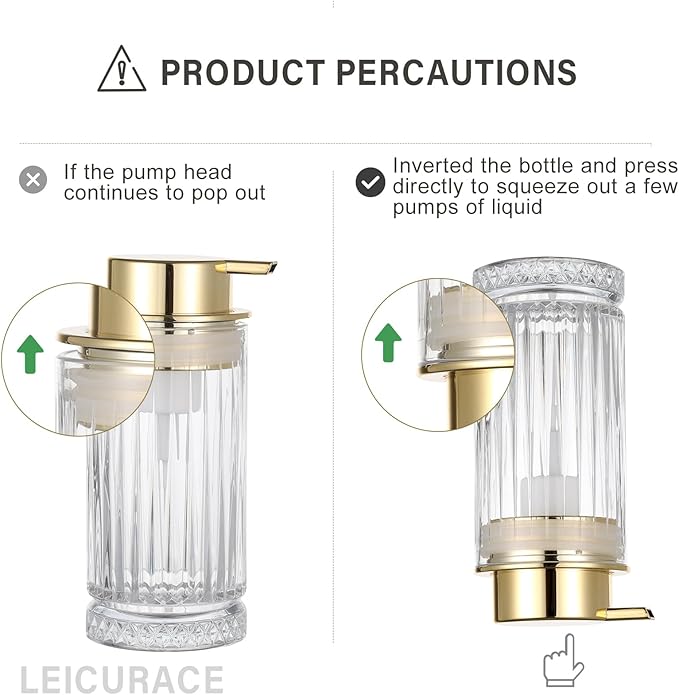 LEICURACE Glass Foam Soap Dispenser, Refillable Faming Dispenser with Gold Pump, Foam Hand Soap Dispenser for Bathroom Kitchen, Home Decor （Foam Type/Gold）