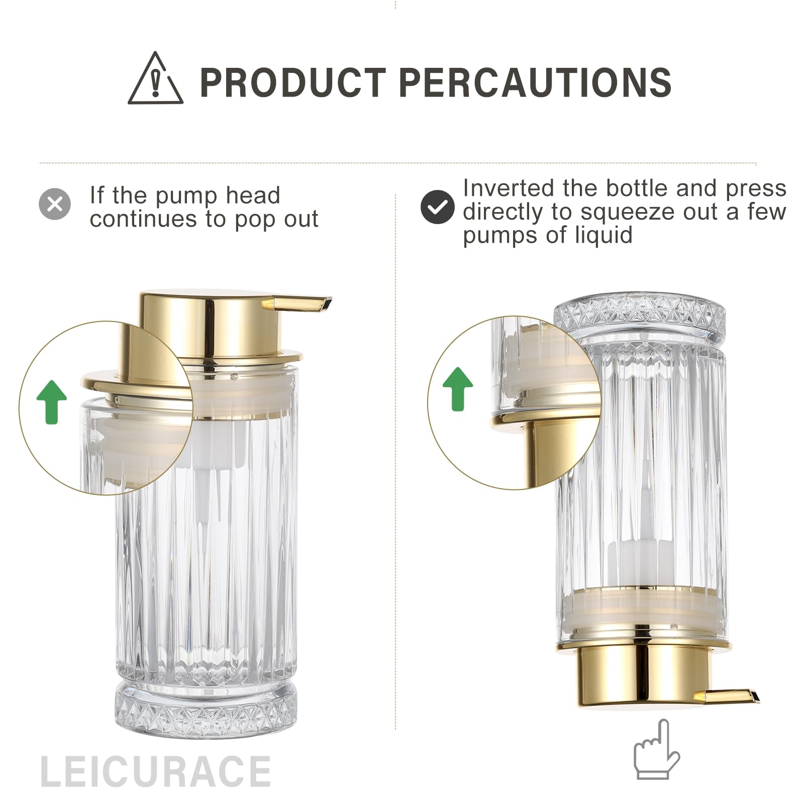 LEICURACE Glass Foam Soap Dispenser, Refillable Faming Dispenser with Gold Pump, Foam Hand Soap Dispenser for Bathroom Kitchen, Home Decor （Foam Type/Gold）