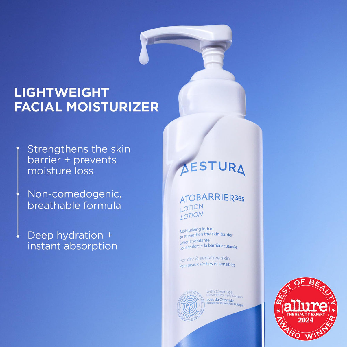 AESTURA ATOBARRIER365 Lightweight Korean Face Moisturizer with Ceramides | Strengthens Barrier, Fast-Absorbing Hydration, Suitable for Dry, Normal & Sensitive Skin, 150ML / 5.07 fl. Oz.