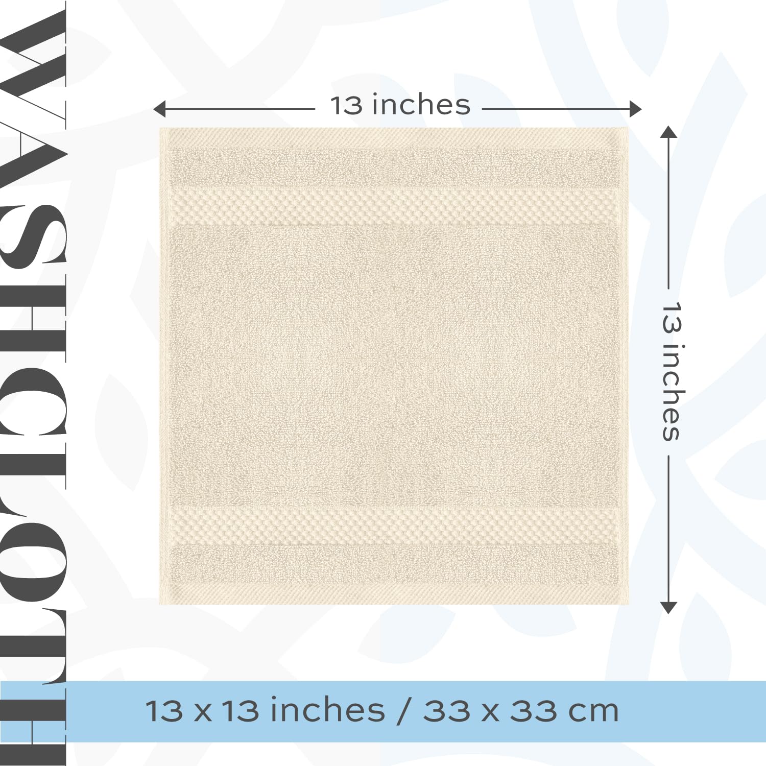 White Classic Luxury Cotton Washcloths 13x13 Inch - 650 GSM Turkish Cotton | Hotel, Spa, Bathroom Face Towel | 12 Pack, Ivory