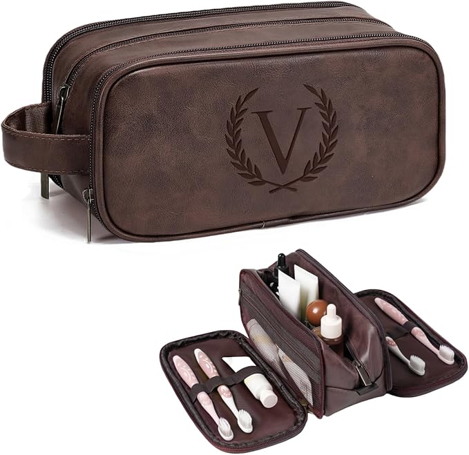 Janhavi Makeup Bag, Groomsmen Gifts, Travel size Toiletries Bag Waterproof, Cruise Ship Essentials, Travel Bag Expandable, Men's Accessories Storage, Travel Essentials Men (Medium, Dark Brown, V)