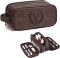 Janhavi Makeup Bag, Groomsmen Gifts, Travel size Toiletries Bag Waterproof, Cruise Ship Essentials, Travel Bag Expandable, Men's Accessories Storage, Travel Essentials Men (Medium, Dark Brown, V)