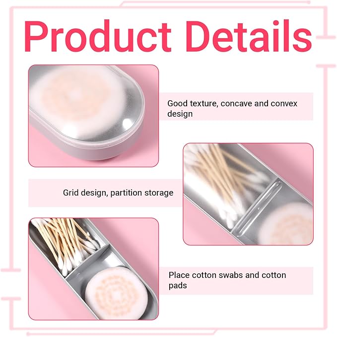 Eldraqth 2 Pcs Travel Qtips Case with Dustproof Lid Portable Small Dental Floss Holder Cotton Pad Holder Clear Plastic Cotton Swab Makeup Pads Storage