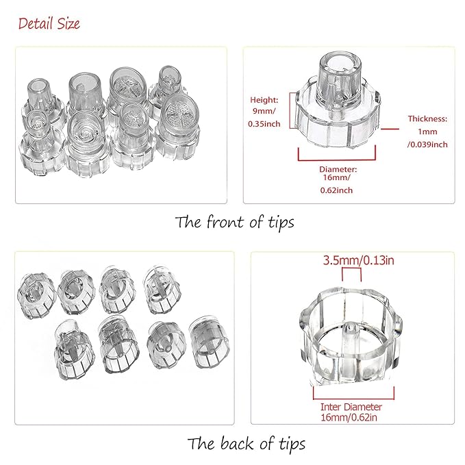 Elitzia Plastic Microderma Heads Facial Aqua Peel Tips Water Peeling Caps Facial Care Skin Cleaning Tool Beauty Machine Replacement Spare Parts 8pcs Per Set （Transparent）
