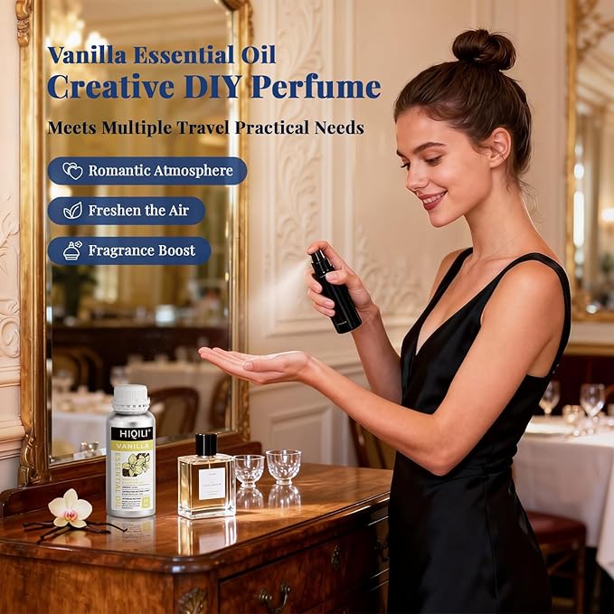 HIQILI Vanilla Essential Oil Bulk, Strong Scent for Candle Soap Making