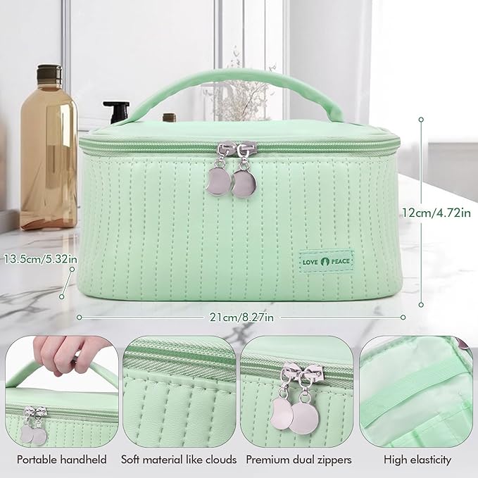 Yuilgdo Makeup Bag Travel Cosmetic Bag, Large Capacity Makeup Organizer Bag and Storage, Portable PU Leather Pouch Toiletry Bag Make up Organizer, Cosmetic Bags for Women