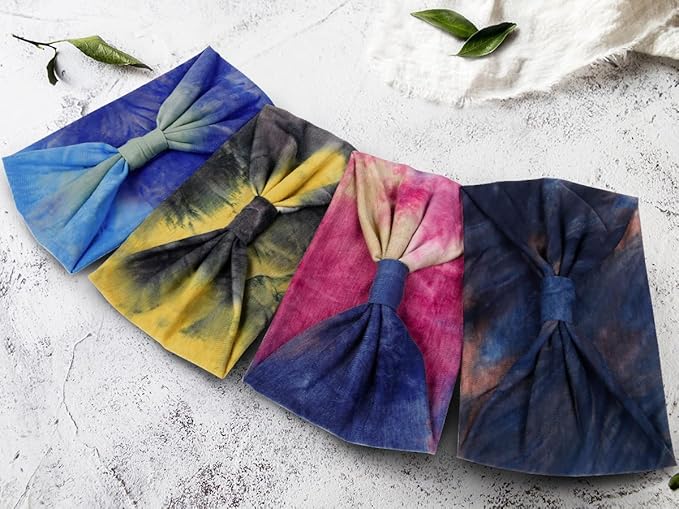 Huachi Wide Headbands for Women Tie Dye Head Wraps Boho Thick Hairbands Large African Sport Yoga Turban Headband Hair Accessories (Pack of 4)