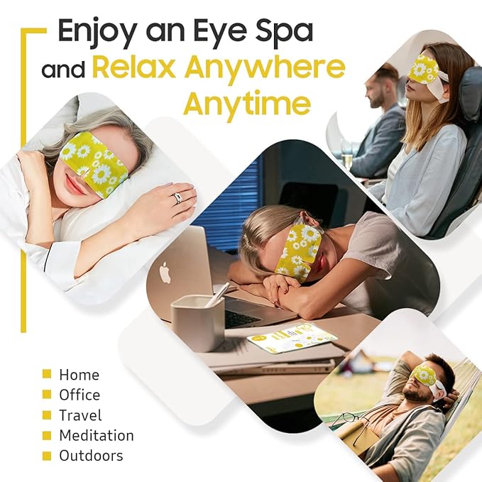 BeHoomi 20 Packs Steam Eye Mask, Heated Eye Mask Warm Compress for Eyes, Disposable Self Heating Steam Mask for Home, Sleep, Spa, Travel Essentials & Relaxation Gifts for Women (Chamomile)