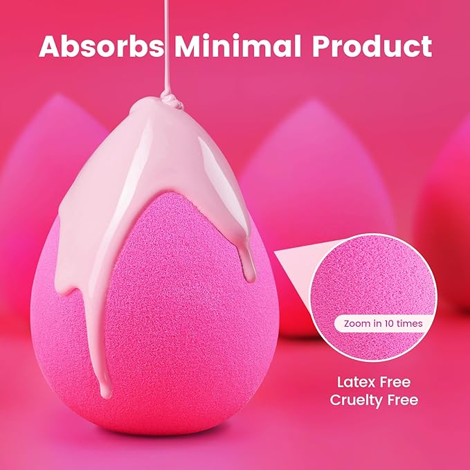 BEAKEY Makeup Sponges 5 Pack, Rose Pink Beauty Sponge for Foundation
