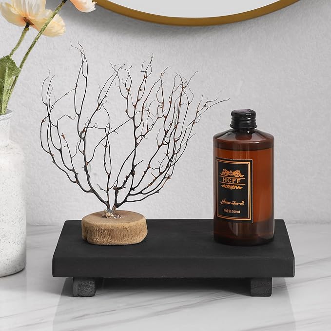 Wood Bathroom Tray Farmhouse Decor Kitchen Soap Holder, 9"x6" Black