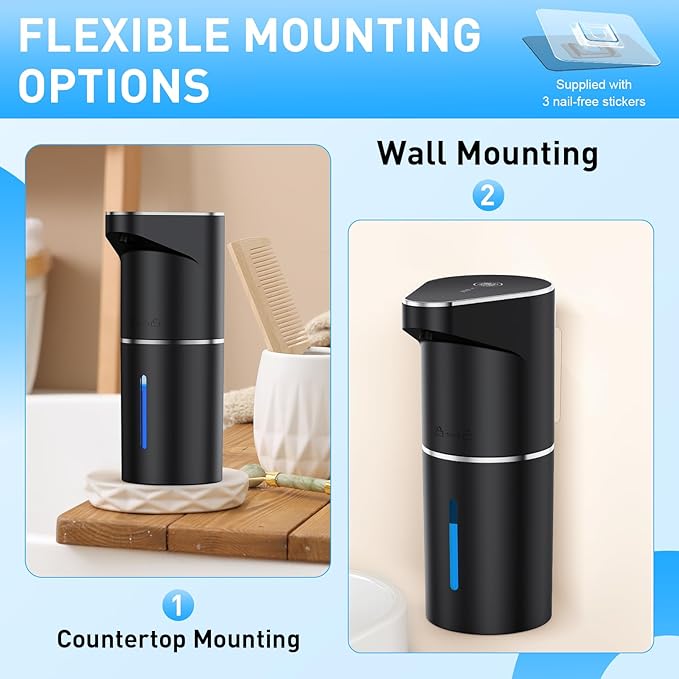Automatic Soap Dispenser,Touchless Hand Wall Mount Rechargeable 3 Gear Adjustable Electric Soap Dispenser 350ml with Infrared Motion Sensor for Bathroom,Kitchen,Office, Black Foam