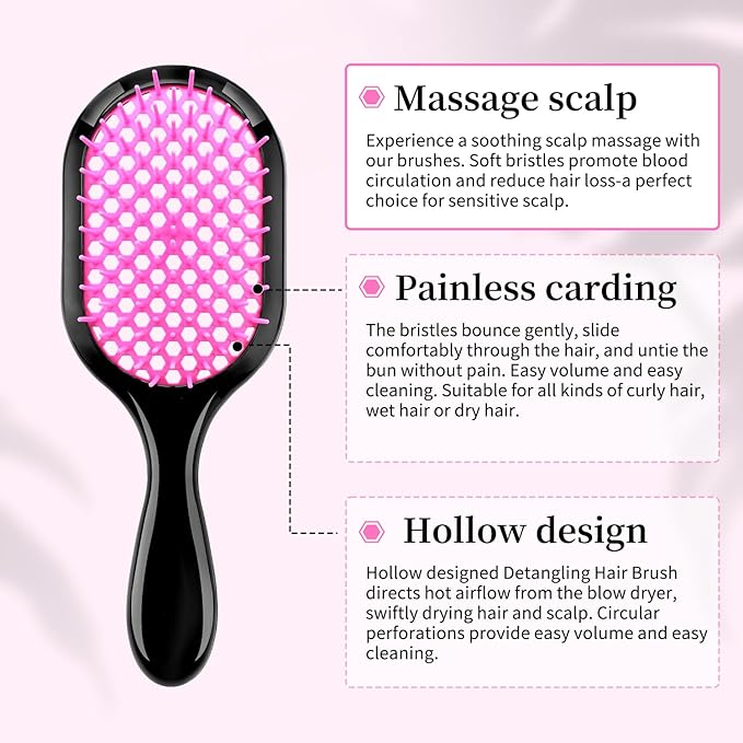 Detangling Brush,1 Pack Detangler Brush and 1 Pcs water spray bottle, Gentle & Effective Detangling on Wet or Dry Fragile Hair Types,Ultra-light, Detangling Brsuh ventilated and antistatic hairbrush