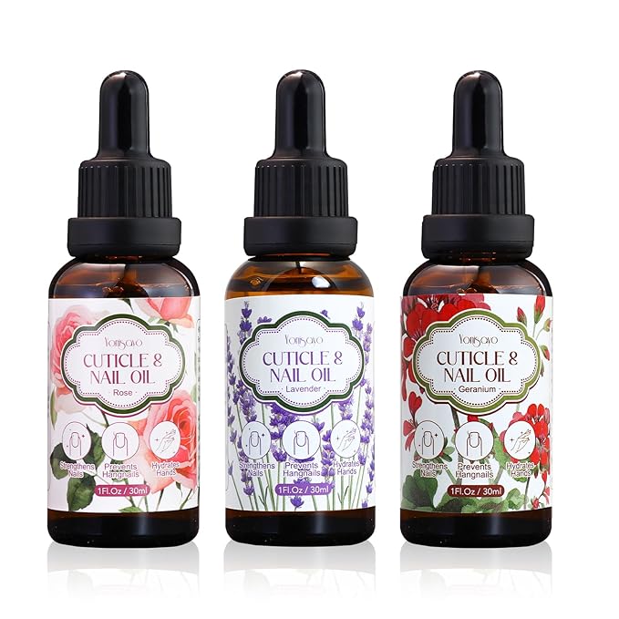 yonisayo 3 Pack Cuticle Oil, 3 in 1 Hydrating Oil for Strengthen Dry Nails Care, Soothe Cracked Cuticles, Thin Nails & Moisturize Hands, Non-Greasy, Cruelty-Free, Rose, Geranium, Lavender