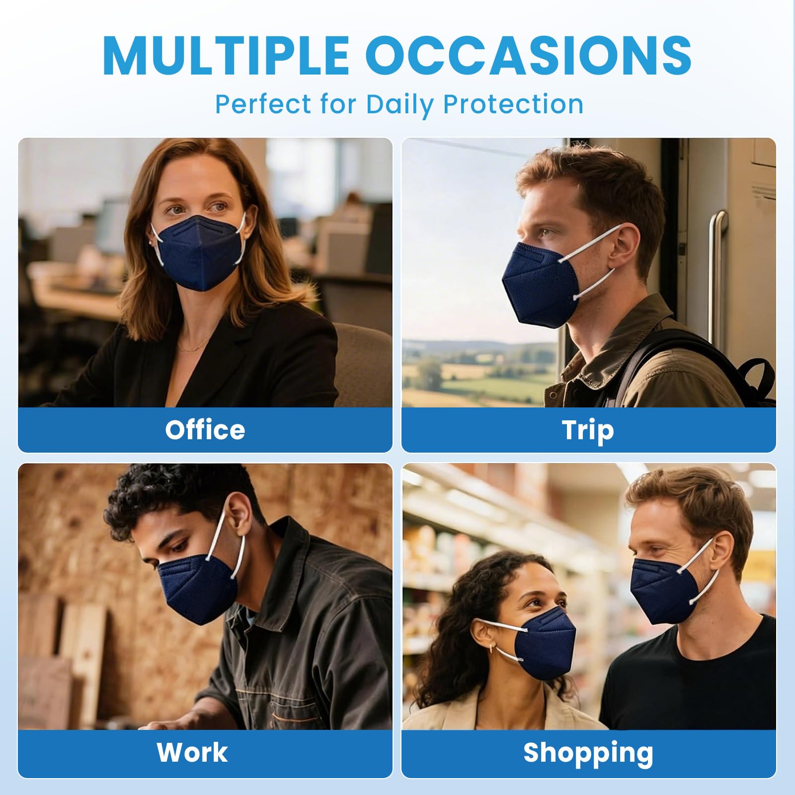 AKGK KN95 Face Mask - 50 PCS, Breathable Protection, 5-Ply KN95 Masks, Navy Blue, Cup Dust Safety