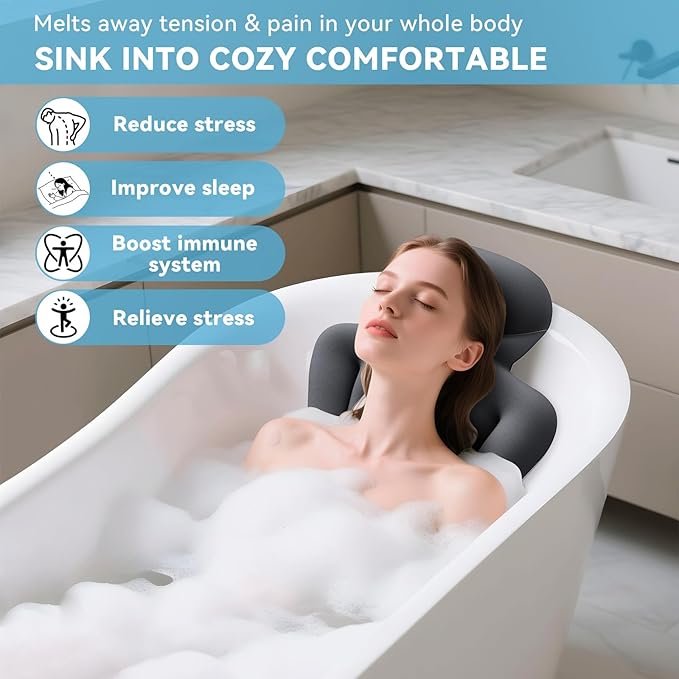 Full Body Bath Pillow for Bathtub RUVINCE Ergonomic Luxury Bathtub Pillow with Head,Neck, Shoulder and Back Support, 6D Bath Pillows for tub with 192 Powerful Suction Cups, Fits All Bathtub