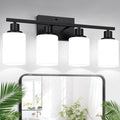 4-Light Bathroom Light Fixtures, Matte Black Vanity Lights with Milk Glass Shades, Modern Bathroom Wall Lamp for Mirror Living Room Bedroom Porch