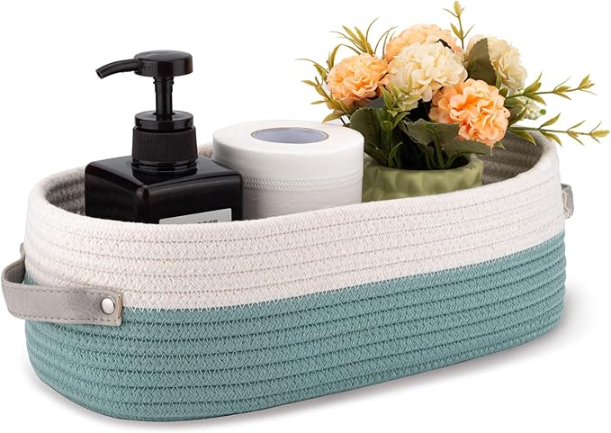 Oradrem Cotton Rope Woven Toilet Paper Baskets for Organizing Decorative for Boho Decor Small Storage Gift 13"x5.9"x4" Mint Green