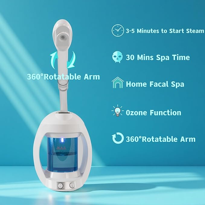Facial Steamer, Nano Ionic Face Steamer for Facial Deep Cleaning, Hair Steamer Facial Steamer Professional, Facial Steamers for Home Facial Spa, White