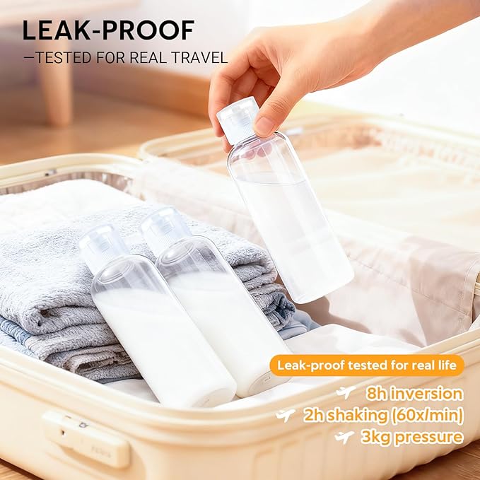 Pfesuqo 5 Pack 3.4 oz Travel Bottles for Toiletries, TSA Approved Leak Proof Refillable Travel Size Containers, Clear Plastic Shampoo Bottles for Lotion Conditioner