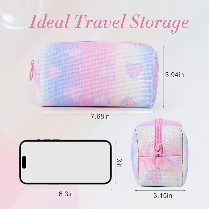 DALINEEYI Makeup Bag, Portable Makeup Brush Pouch, Shiny Cool Heart Pattern Makeup Organizer Case for Women, Small